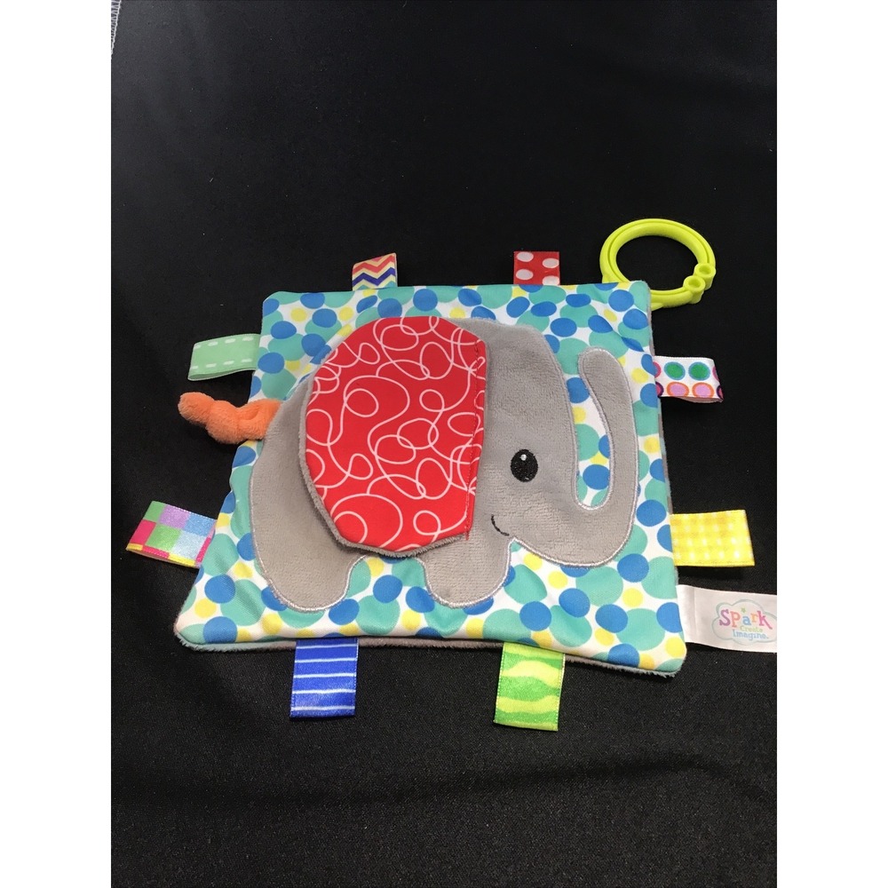 BABY Plush SPARK Create Imagine ELEPHANT Square Crinkle Hang Clip Soft Activity